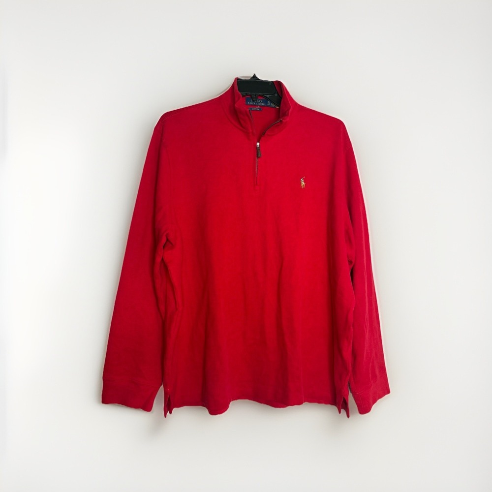 Polo Ralph Lauren Men's Red 1/4 Zip Sweater Shirt Size XL Golf Pullover Estate
